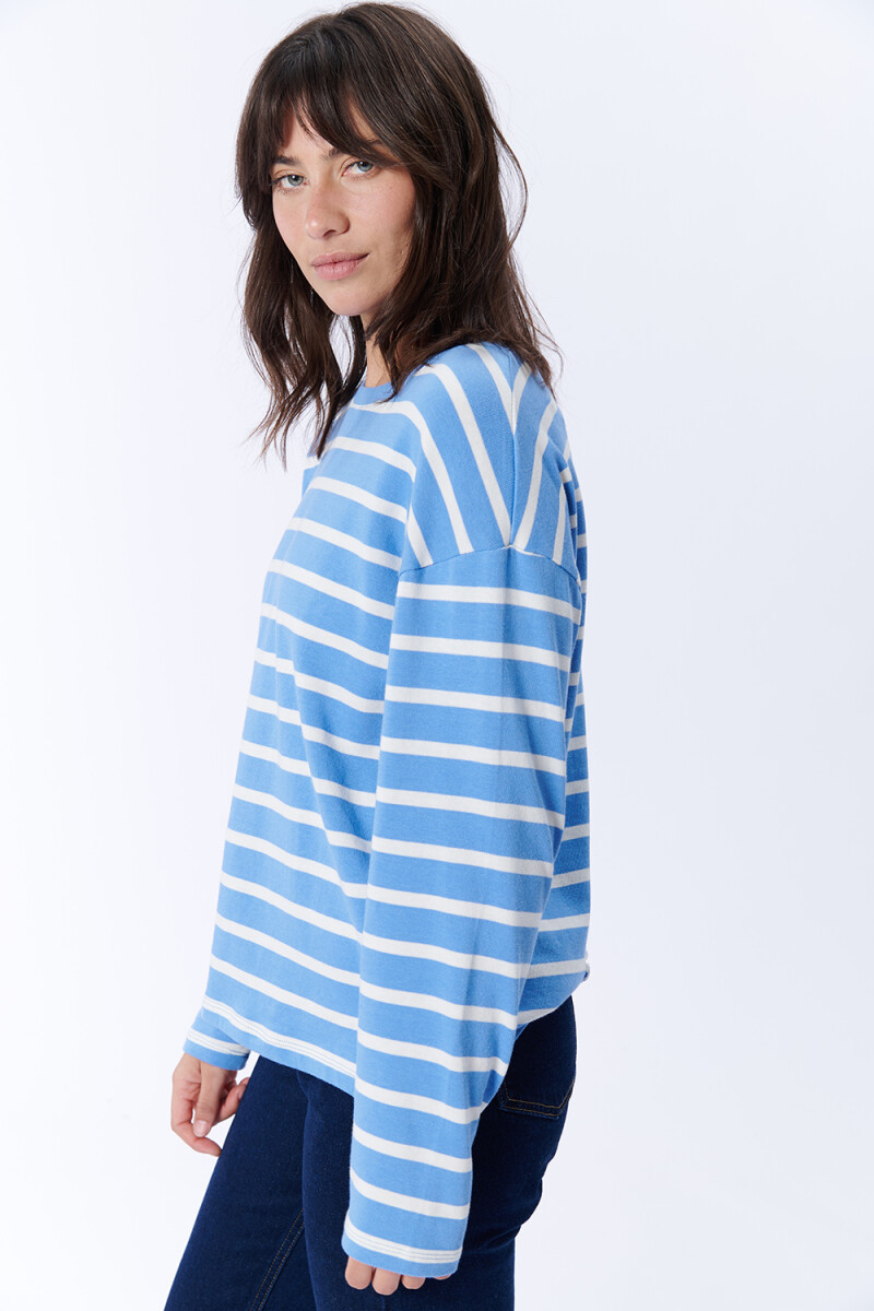 Remera Manga Larga Rayas Celeste Y Crudo