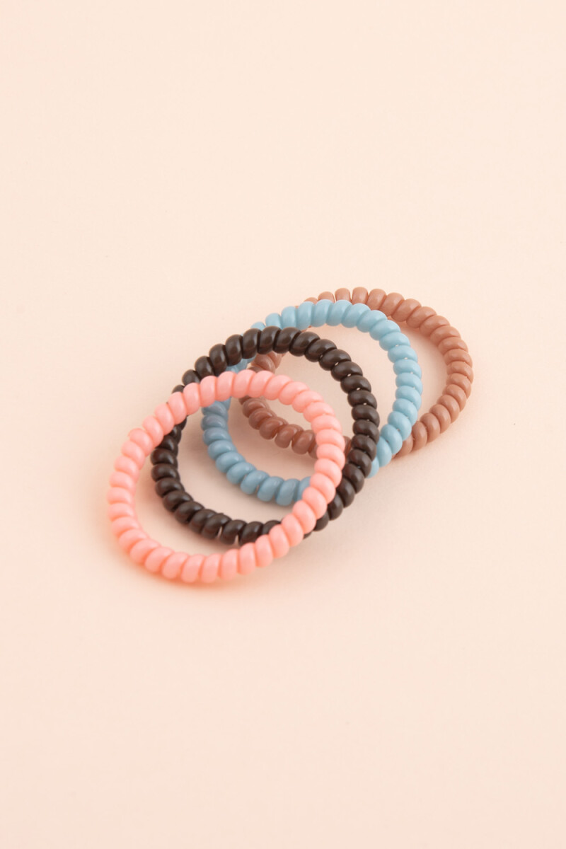 Pack x4 gomitas espiral - Celeste -topo- beige-rosa 