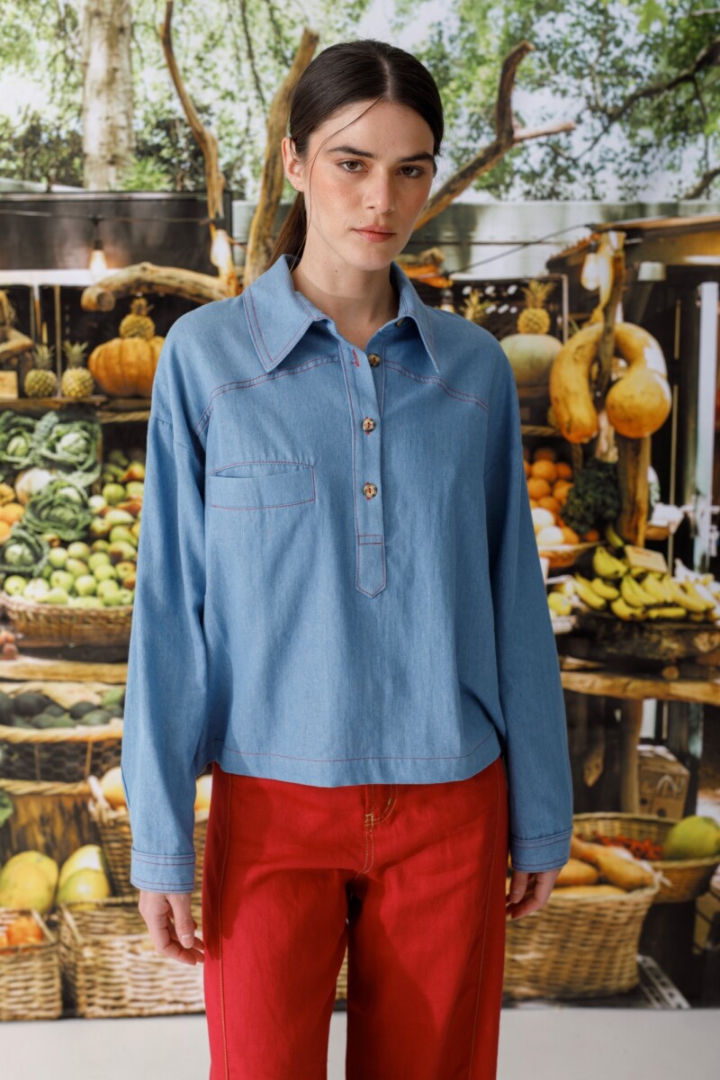 BLUSA POLO DENIM Celeste