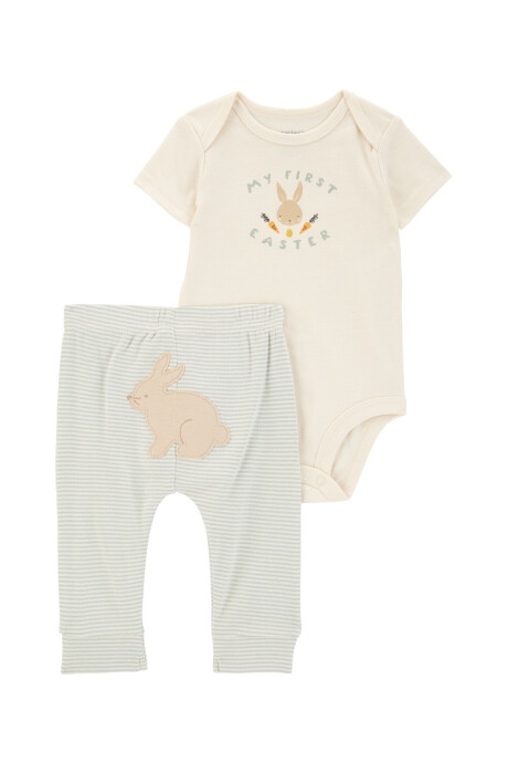 Set dos piezas de algodón, pantalón y body, diseño pascua Set dos piezas de algodón, pantalón y body, diseño pascua