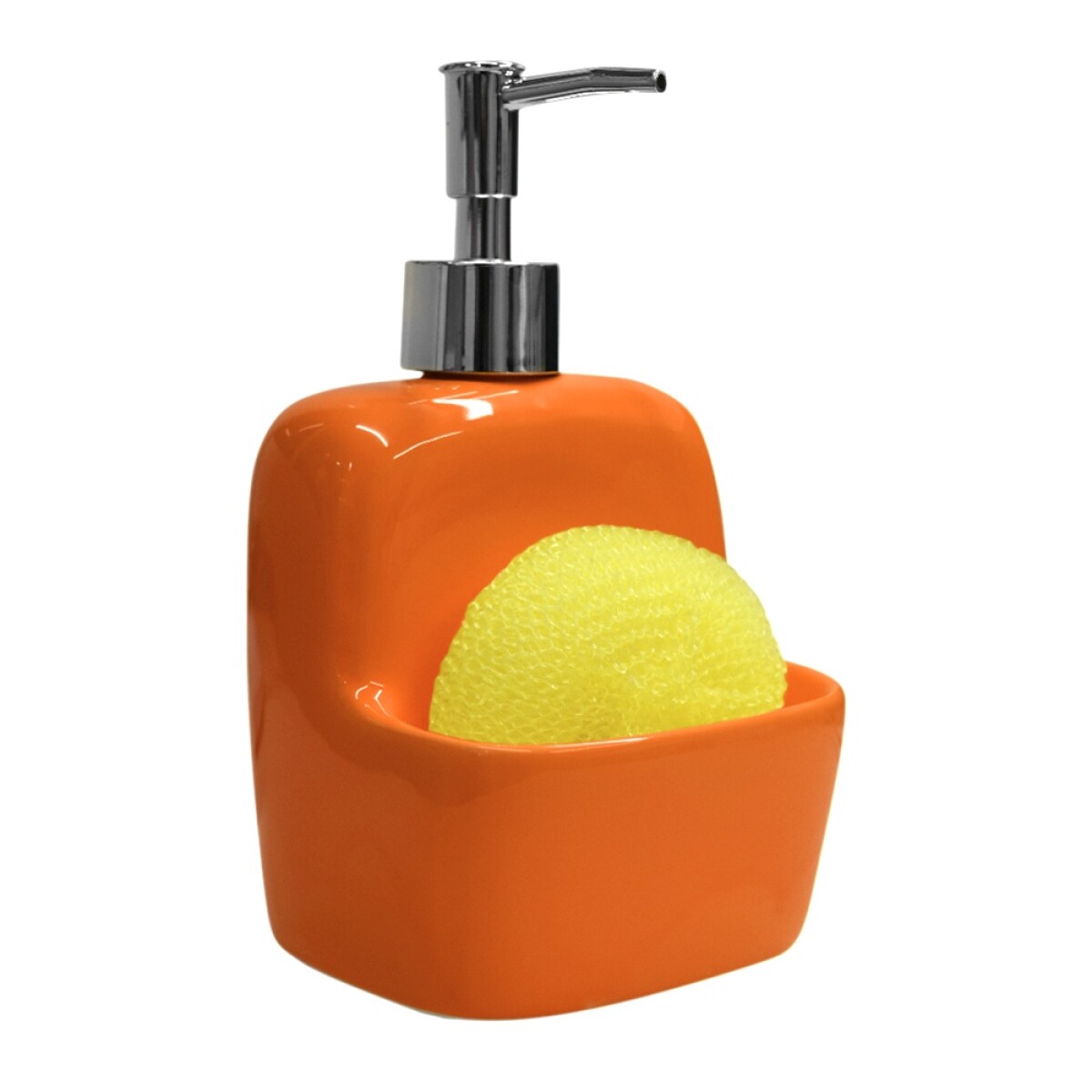 Dispensador Cerámica para Jabón Alcohol en gel + Esponja - Naranja 