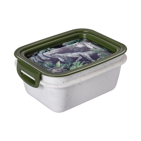 Pote Plástico Jurassic World Con Traba y División 630 ml VERDE OSCURO