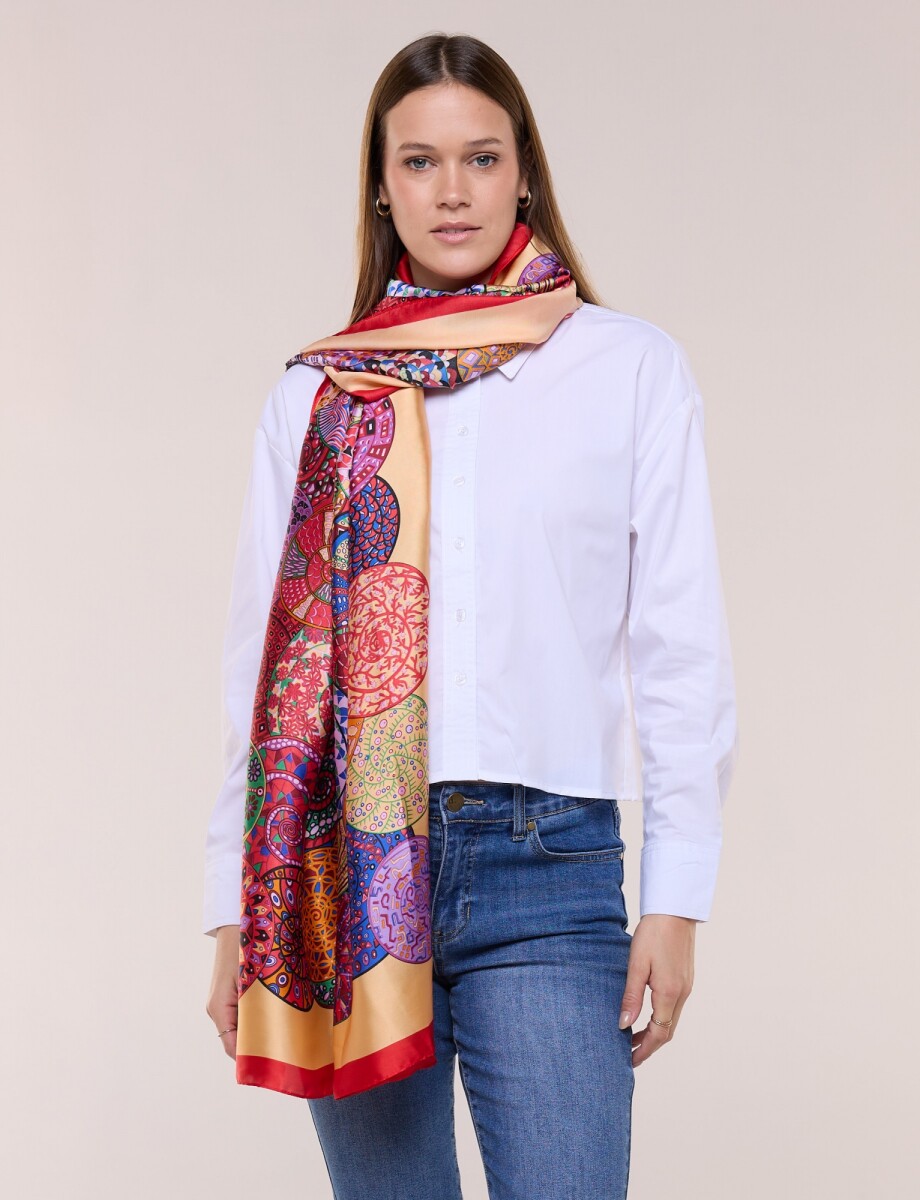 Pashmina De Satén Estampada - Coral/multi 