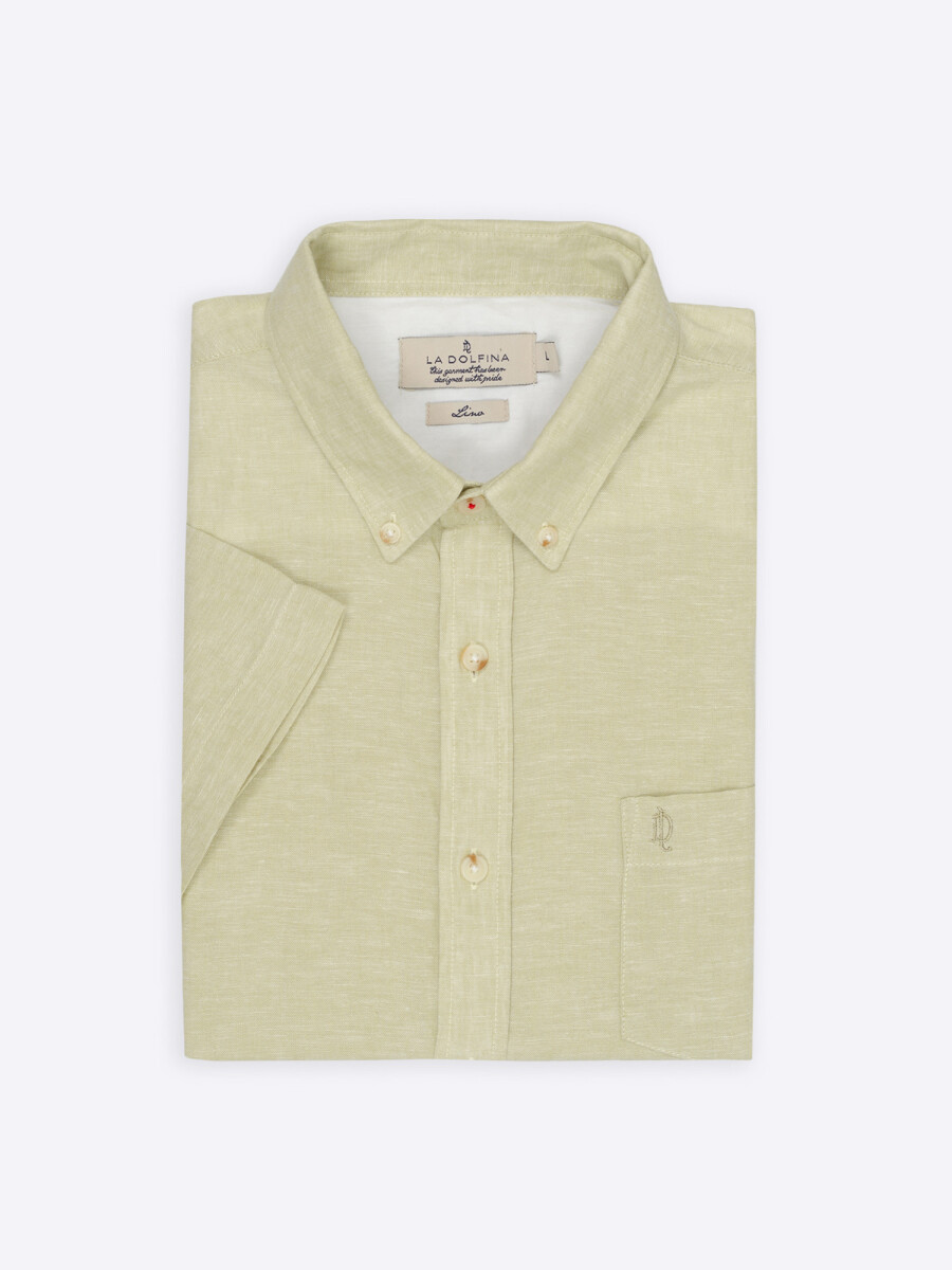 Camisa lino m/c lisa - verde 