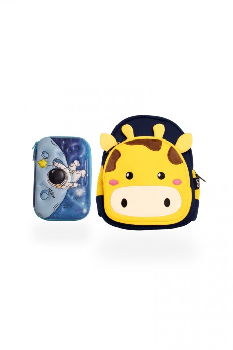 Set de mochila infantil de neopreno y cartuchera con divisiones brio set-astronauta-jirafa