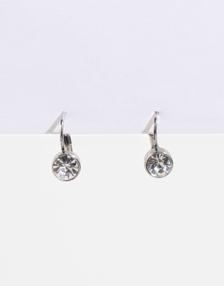 Aros Colgantes Cortos Strass Aros Cortos Strass Clásicos - Plateado Rodio