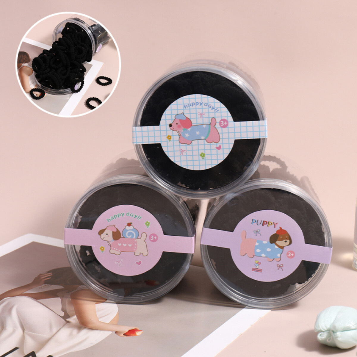 Caja Con Mini Gomitas De Pelo - Color Negro 