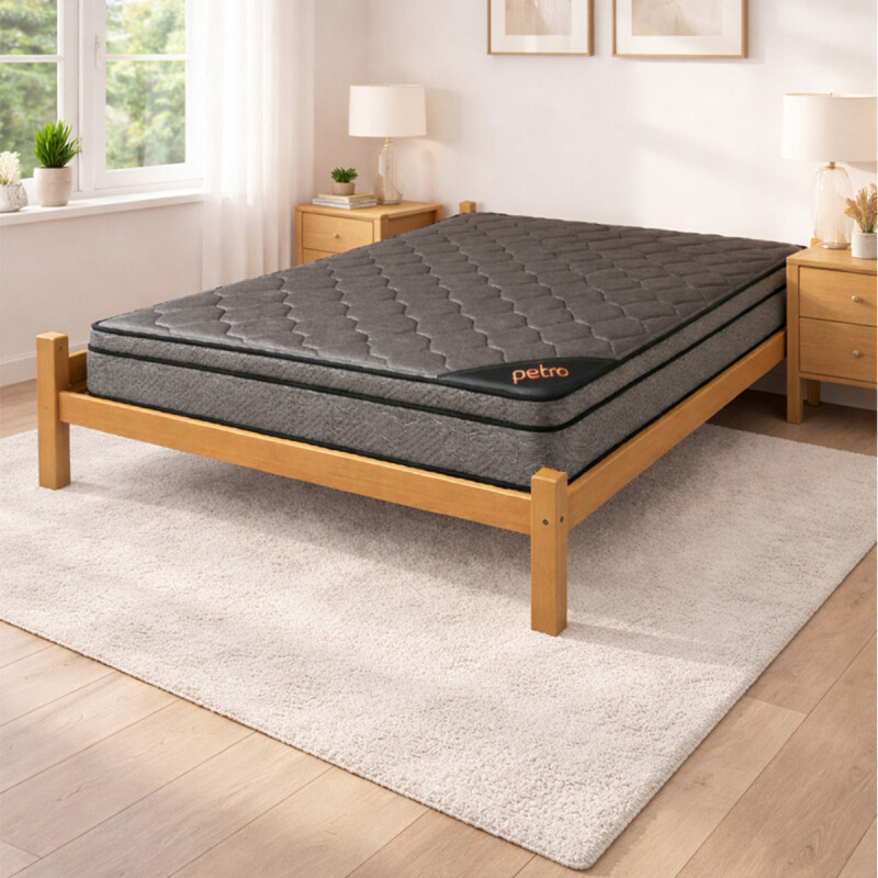 CAMA 2 PLAZAS TURCA PINO LUSTRE CERA CON COLCHÓN TITANIO Cama 2 Plazas Turca Pino Lustre Cera Con Colchón Titanio