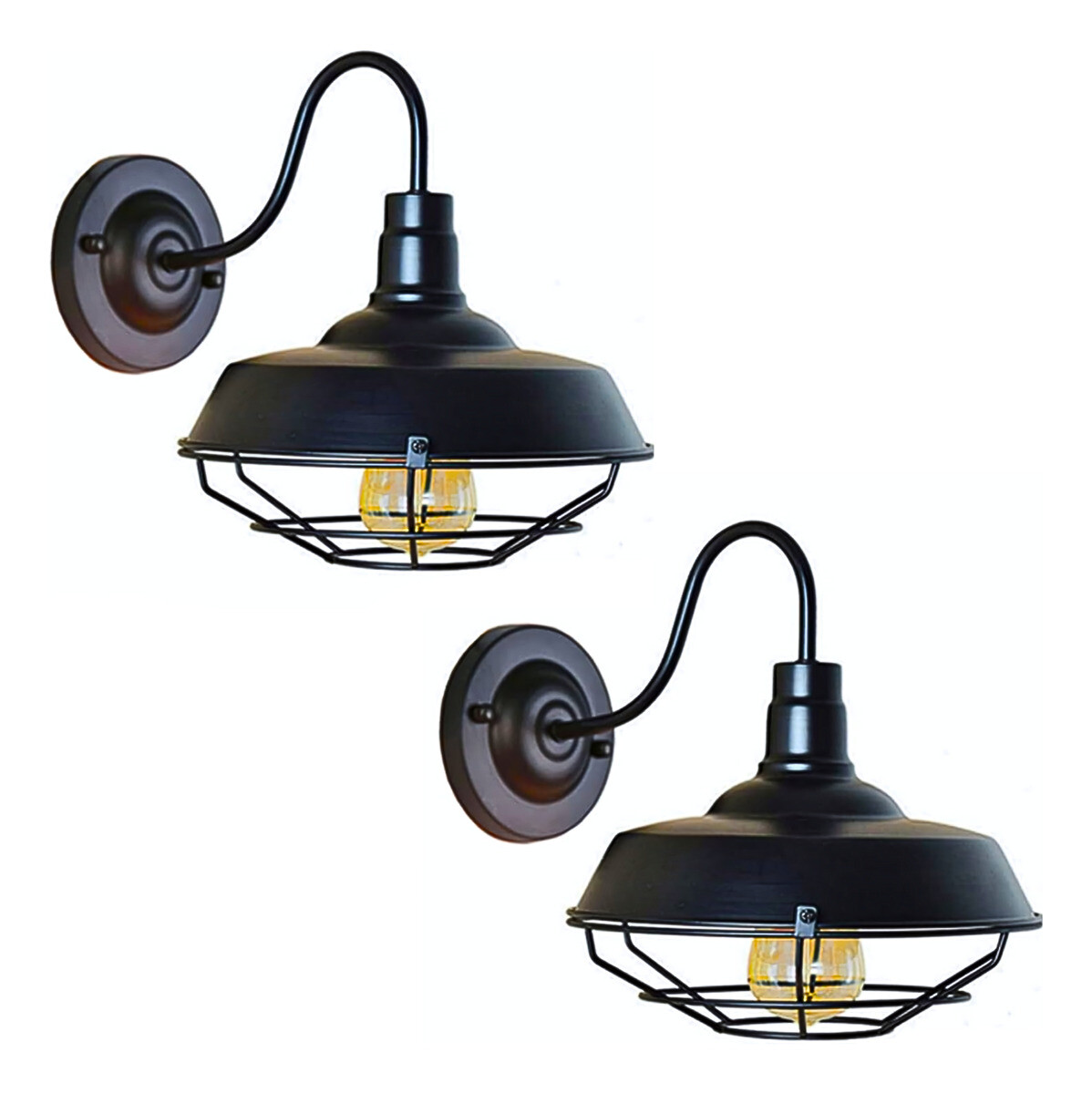 Pack X2 Aplique Galponero Jaula Industrial Vintage Spot 26cm - Negro 