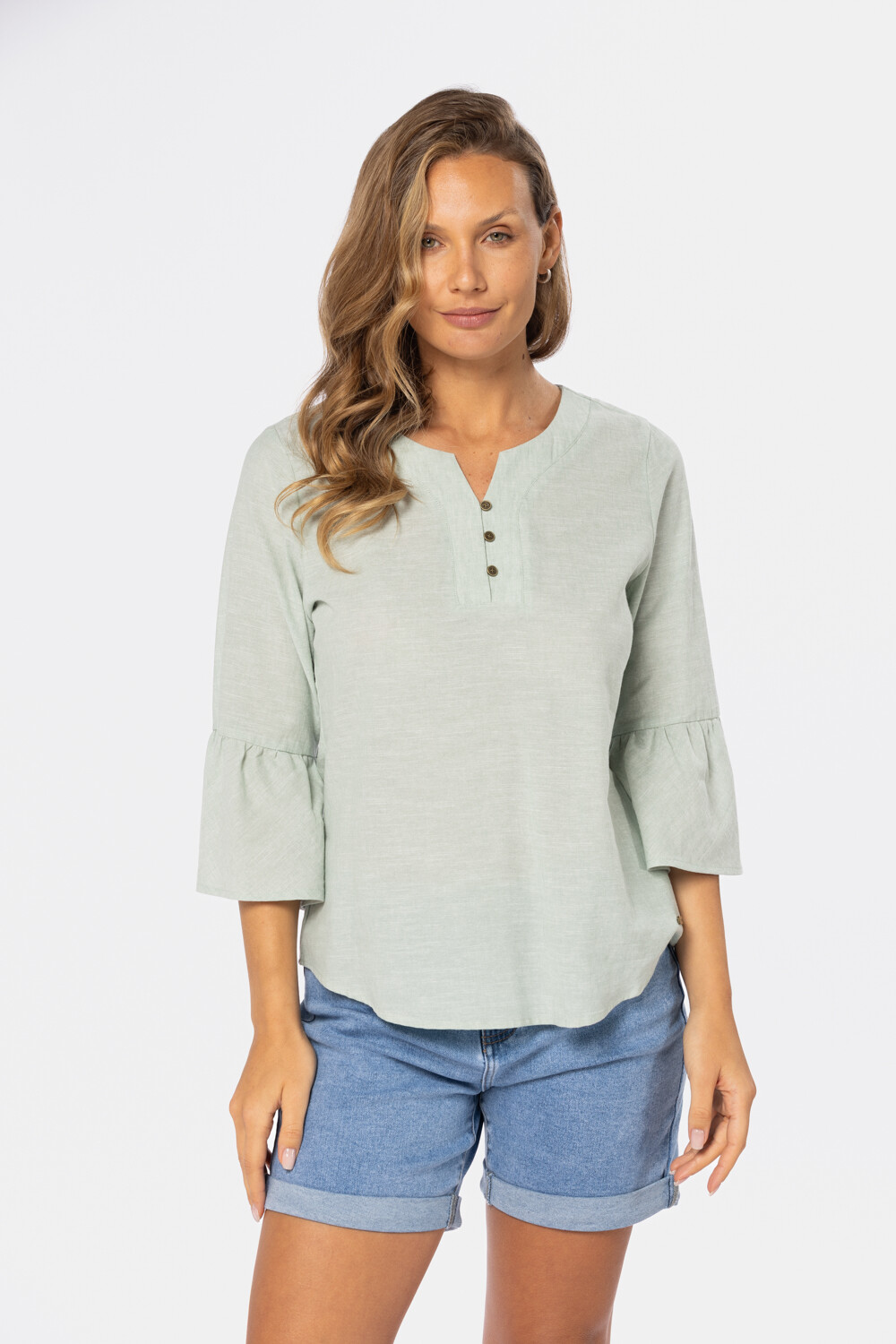 BLUSA DE LINO VOLADOS Verde