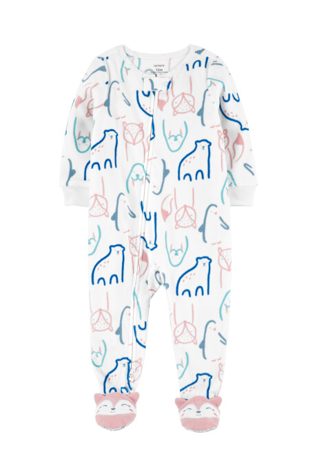Pijama una pieza de micropolar, con pie, diseño animales. Talles 12-24M Pijama una pieza de micropolar, con pie, diseño animales. Talles 12-24M