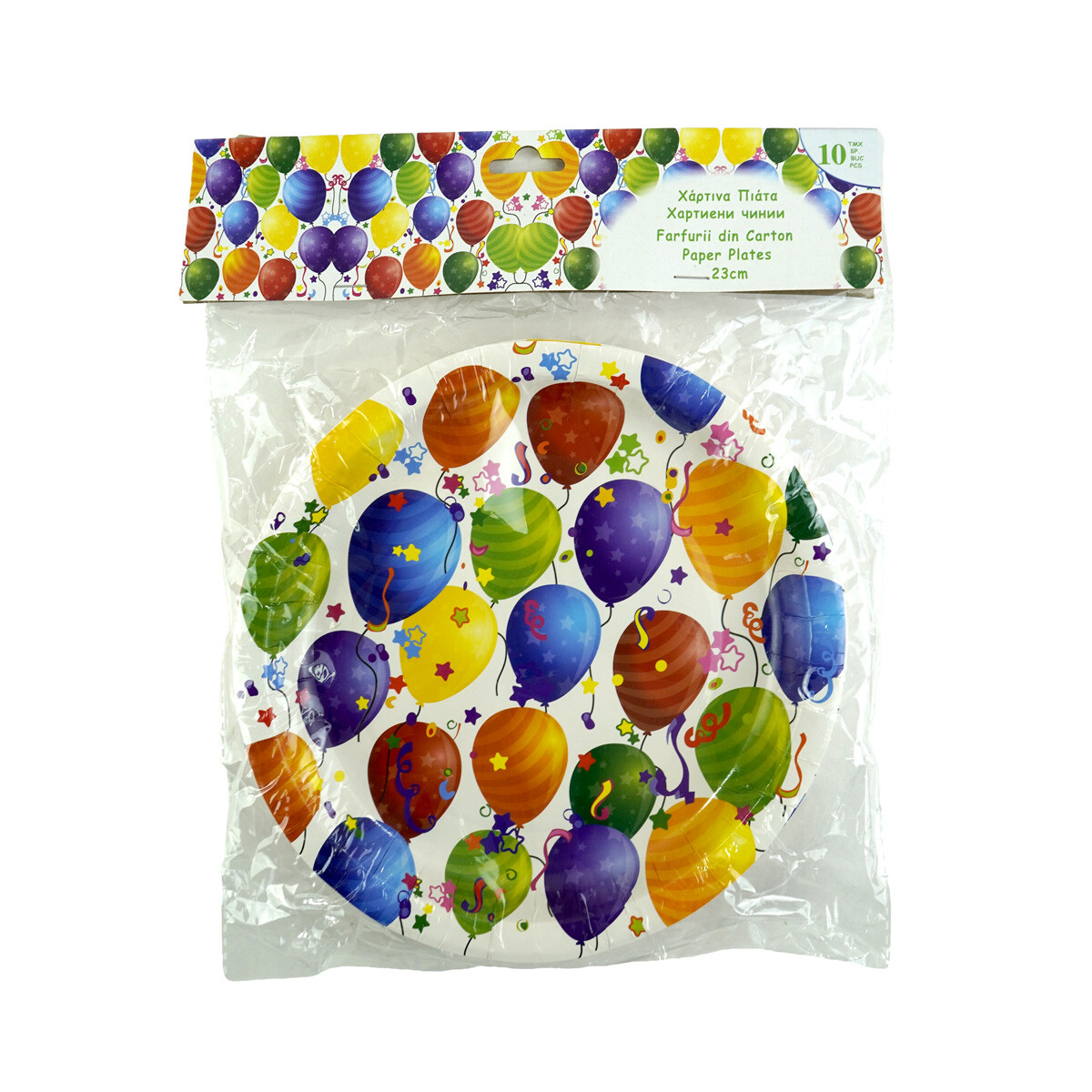 PLATO DESCARTABLE X10PCS 22CM PAPEL C/DISEÑO GLOBOS 