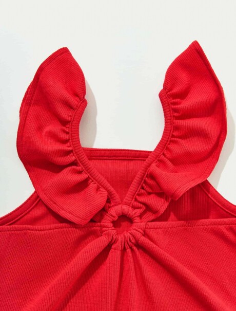 BLUSA INFANTIL MANGA CORTA CON VOLADOS ROJO