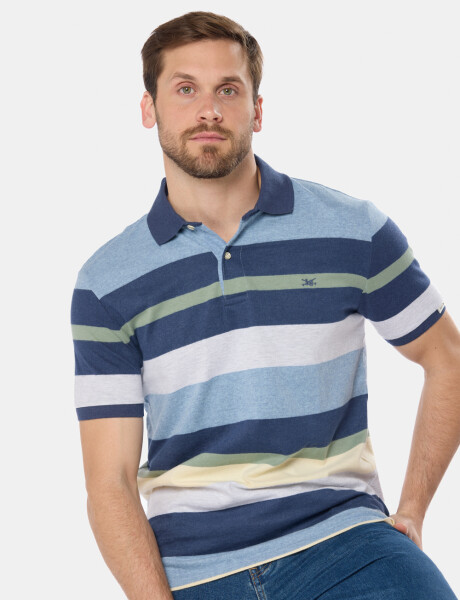 REMERA POLO JERSEY RAYADA Celeste