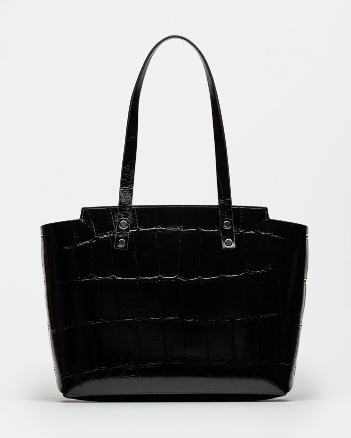 Shopper Menorca En Cuero Grabado Big Croco Negro