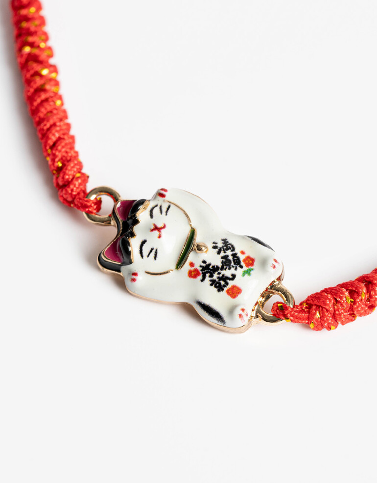 Pulseras Flexibles Lucky charm Pulsera De Cordón Con Dije Gatito Lucky - Dorado