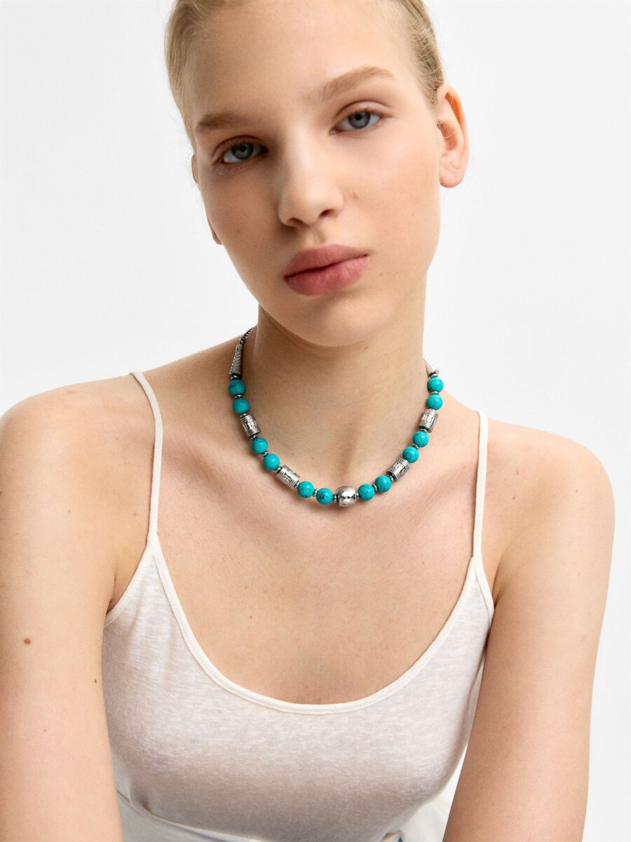 Collar Corto De Cuentas De Piedras azul