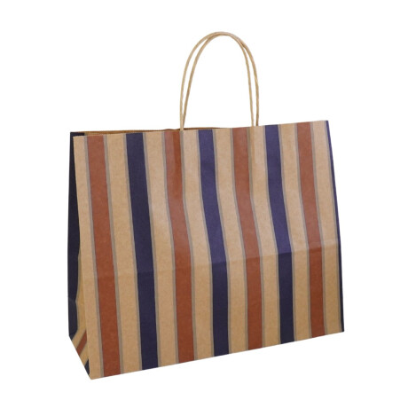 Bolsa de regalo de papel kraft con rayas verticales Bolsa de regalo de papel kraft con rayas verticales