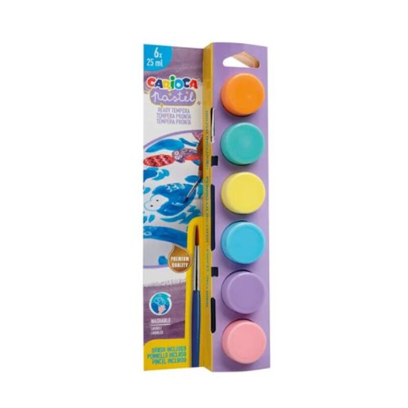 Témperas Carioca con pincel 6 colores Pastel