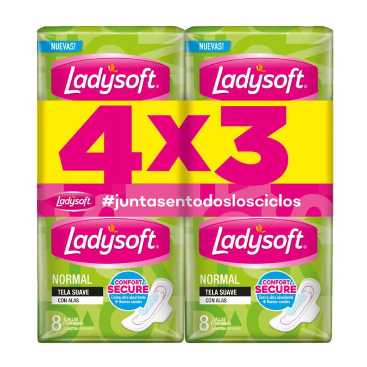 Toallitas Femeninas Ladysoft Toalla Normal con Alas 4 Packs de 8 Unidades 