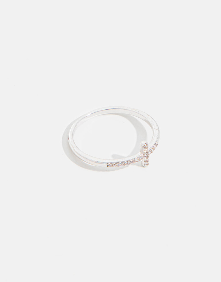 Anillos Chicos Strass Anillo Con Cruz - Plateado