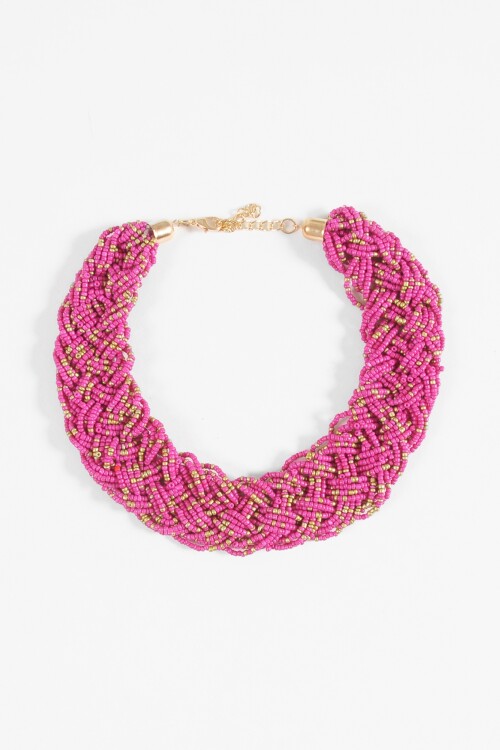 Collar mostacillas trenzado magenta