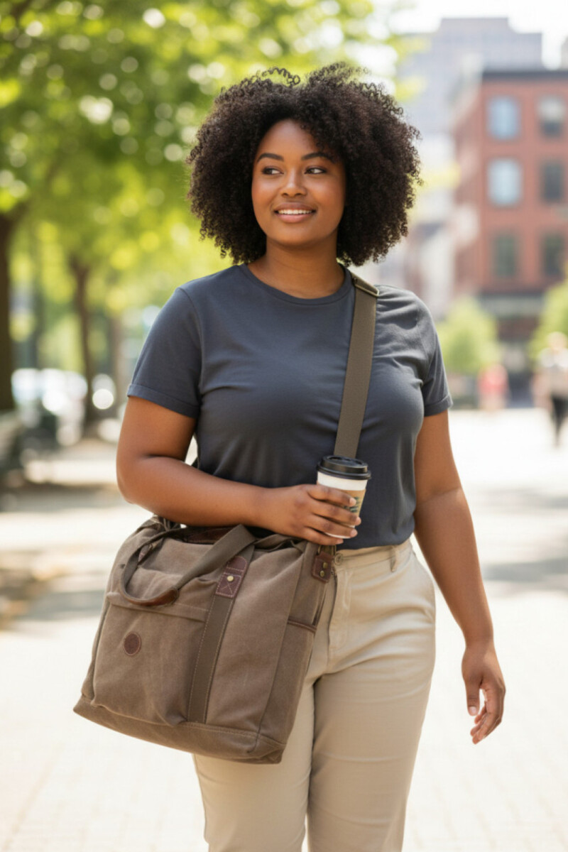 Bolso tote de lona urbano Marrón