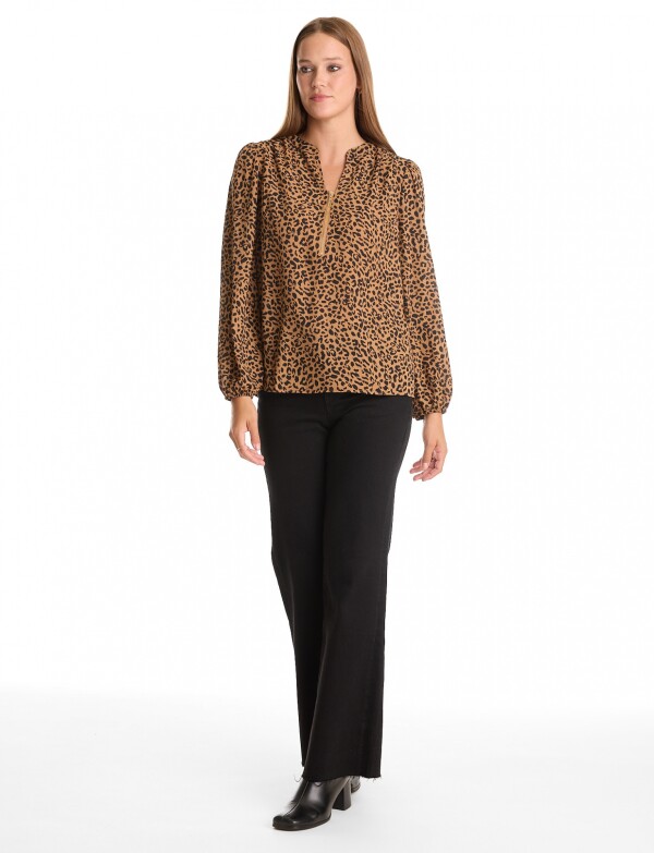 Blusa Zip NEGRO/TOSTADO
