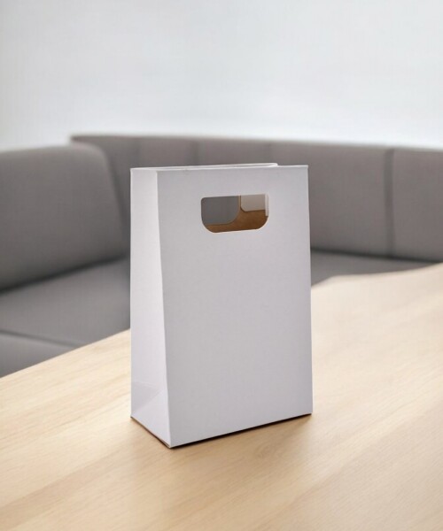 Bolsa cartulina eco sacabocado 10x05x15 cm BLANCO