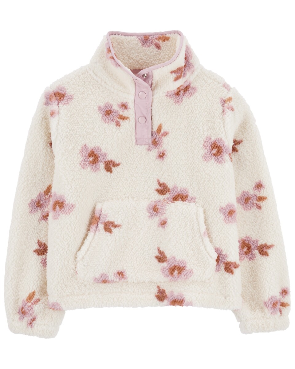 Buzo de sherpa con cuello alto, diseño floral 