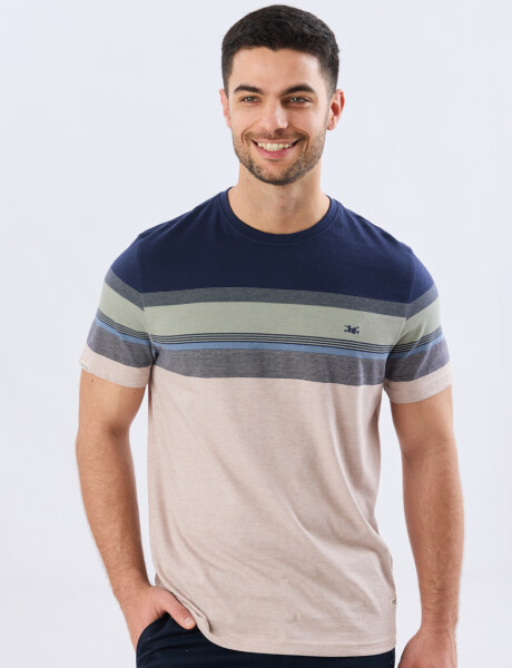 REMERA RAYADA DE ALGODÓN Beige