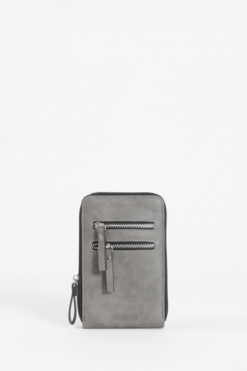 Porta celular tarjetero gris
