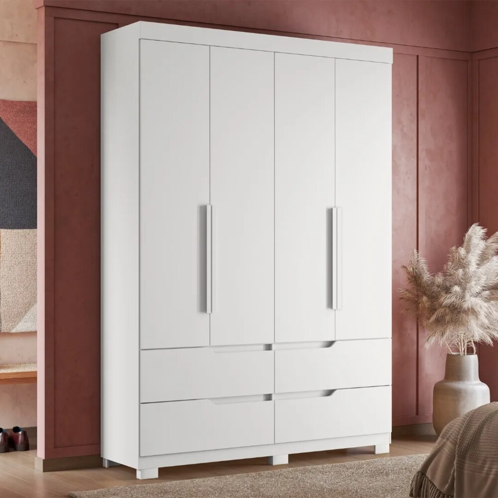 Ropero 4 puertas 4 cajones - Doble Blanco