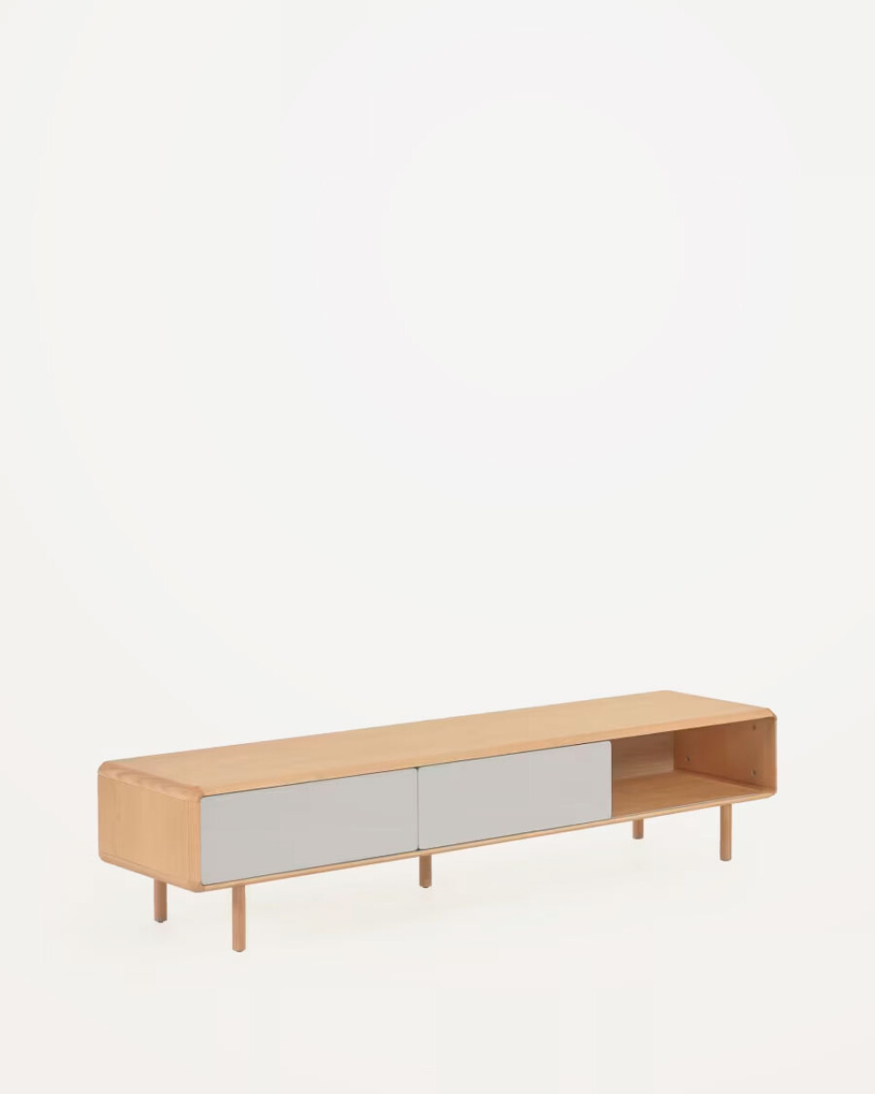 Mueble TV Anielle 2 puertas de madera maciza y chapa de fresno 180 x 41 cm 