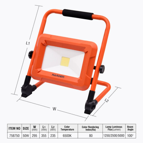 LUZ DE TRABAJO LED INALAMBRICA 50W CUERPO ALUM HARDEN ++ N/a