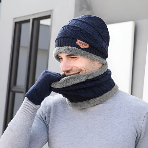 Kit Set Invierno Gorro Bufanda Cuello Guantes Abrigo Unisex ® Color Variante Gris Azul