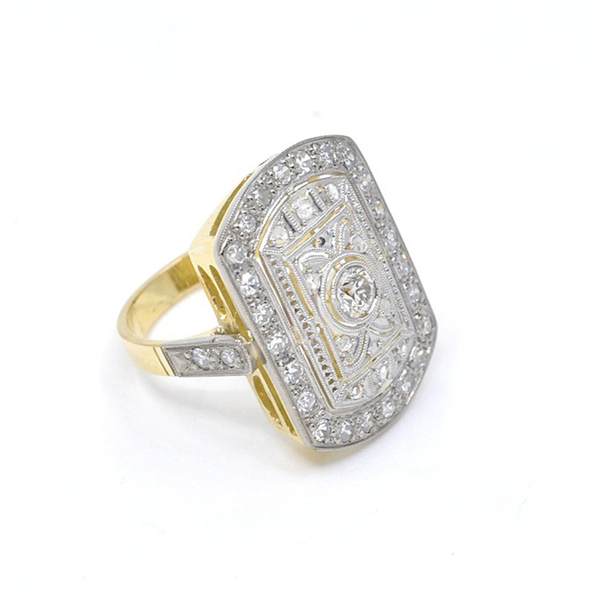 Anillo Nuevo Estilo Antiguo En Oro 18K Y Brillantes 