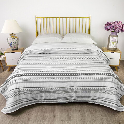 Colcha Nordico con Pompón Richmond 2 Plazas 220 x 240 cm RAYAS GRIS