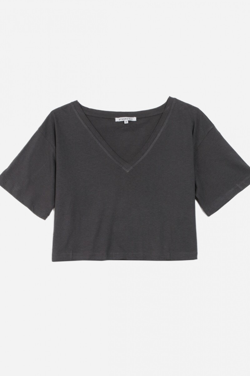 Crop top escote en V GRIS OSCURO