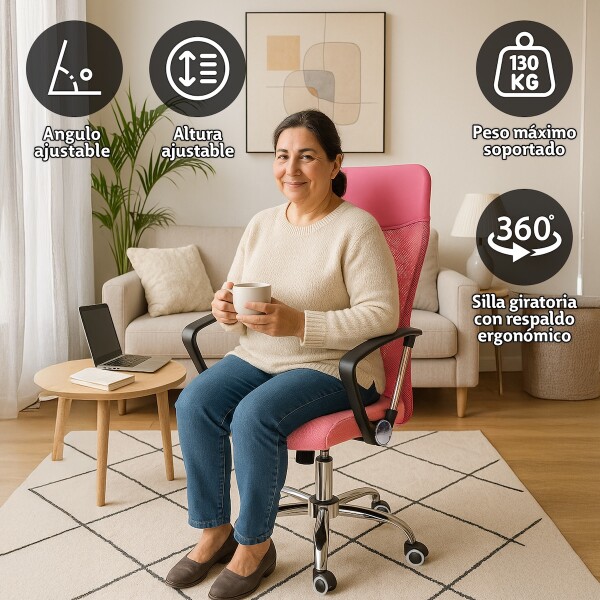 Silla De Escritorio Oficina Sillon Ejecutiva Ergonomica Tapizado Tela Mesh Con Cuero Sintetico Imback Color Rosa Silla De Escritorio Oficina Sillon Ejecutiva Ergonomica Tapizado Tela Mesh Con Cuero Sintetico Imback Color Rosa