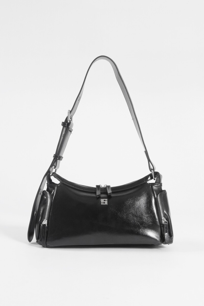 Cartera de hombro con bolsillos shinny negro