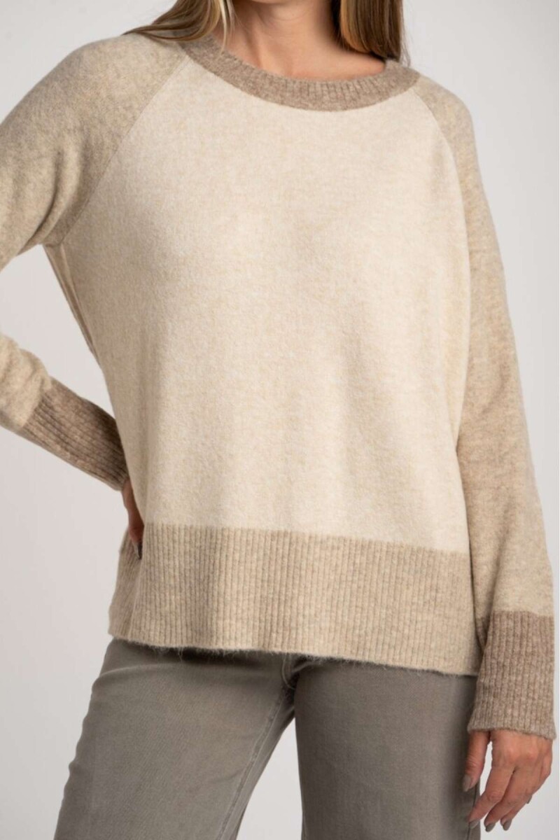 Sweater Color Block - Beige Melange 