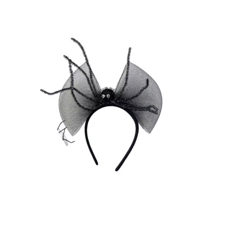 Vincha Halloween con tul y araña Negra