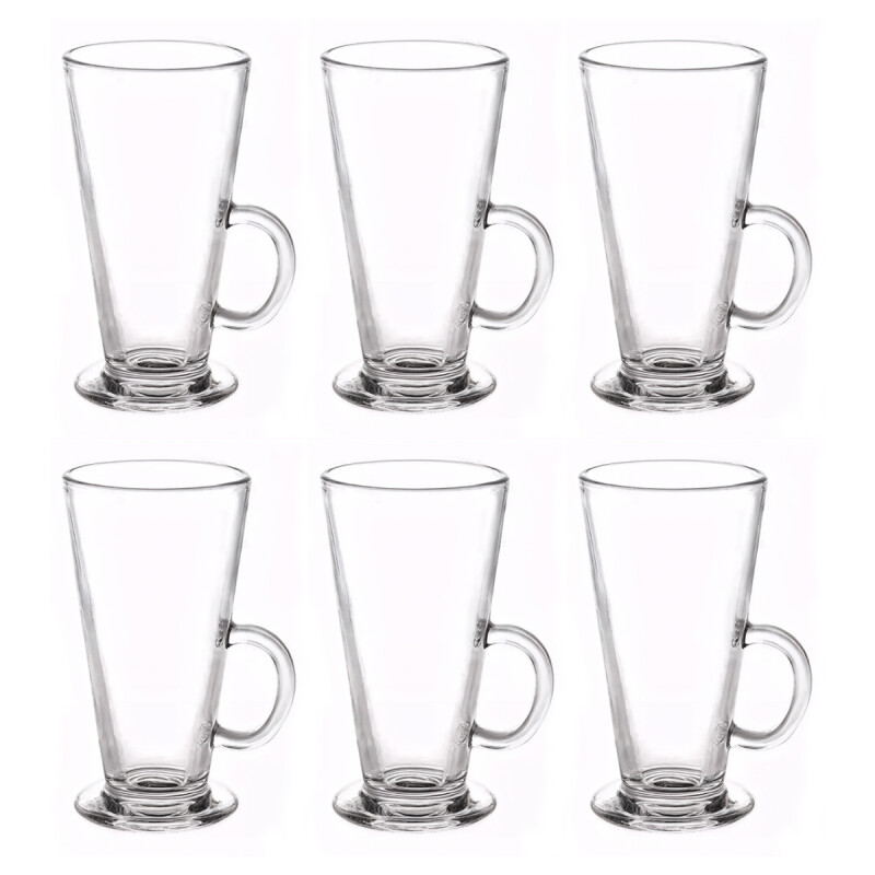 Set x6 Taza de vidrio alta con asa 285ml TRANSPARENTE