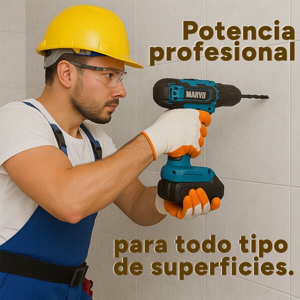 Taladro Atornillador Marvo Inalámbrico + 2 Baterías + Accs ® Color Negro