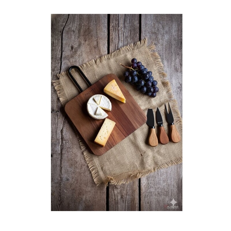 Set de Tabla de Madera para Quesos con 3 Accesorios 20,3 x 20,3 cm SET TABLA MADERA + 3 ACCESORIOS DE QUESO 20.3X20.3