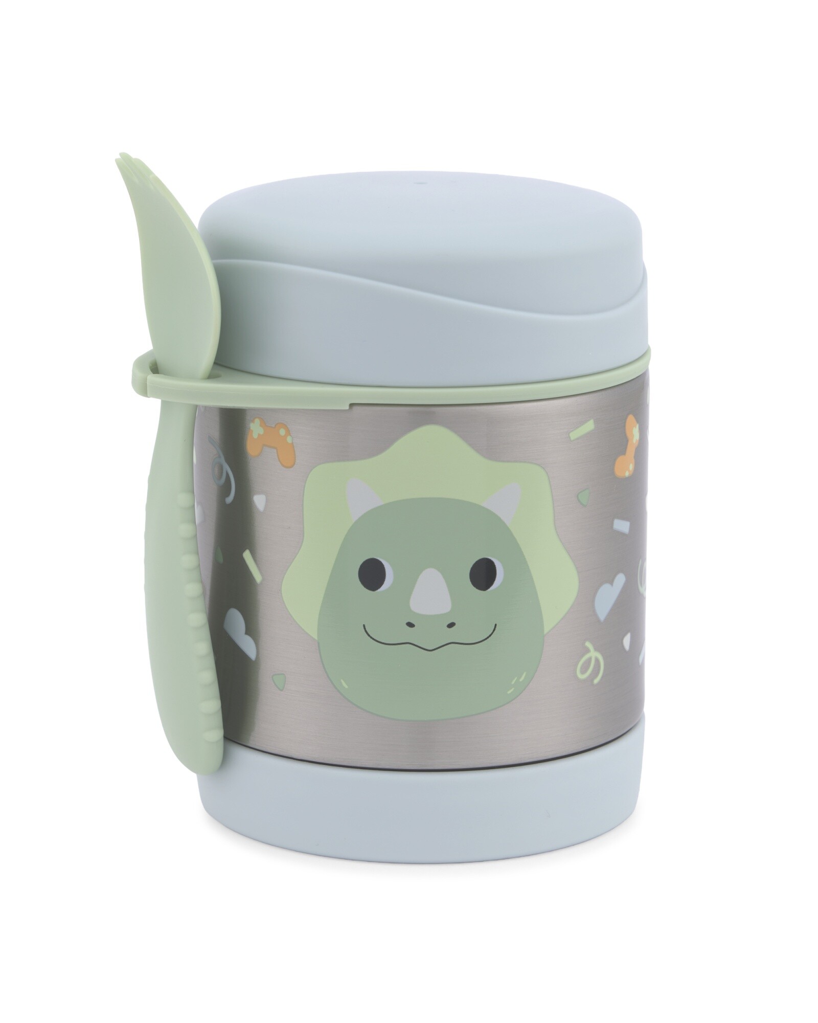 Tupper de acero inoxidable con cubierto, diseño dino Sin color