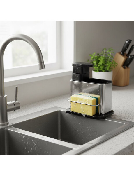 DISPENSADOR JABON Y PORTA ESPONJA 18x13x18CM NEGRO DISPENSADOR JABON Y PORTA ESPONJA 18x13x18CM NEGRO
