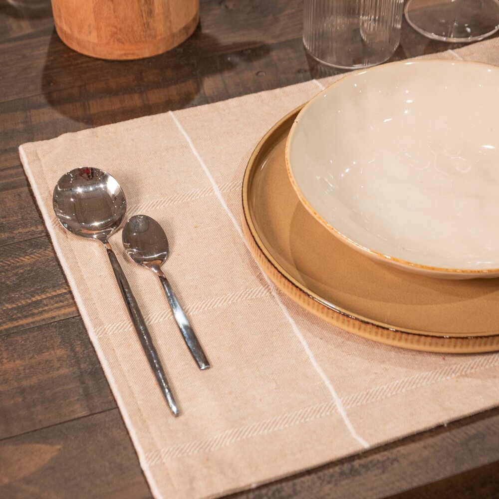 INDIVIDUAL CUADROS, ALGODON 32*45, BEIGE