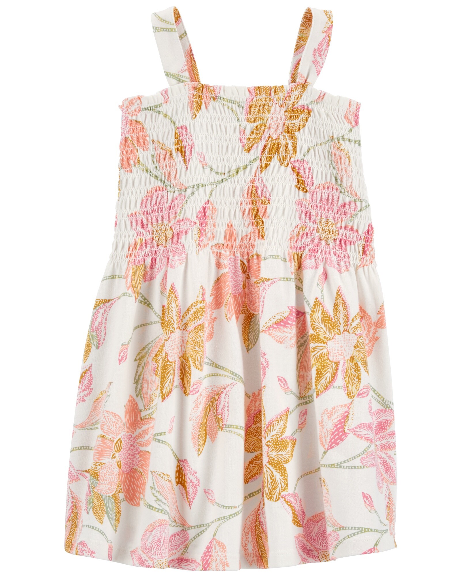 Vestido con canesú fruncido, diseño floral Sin color